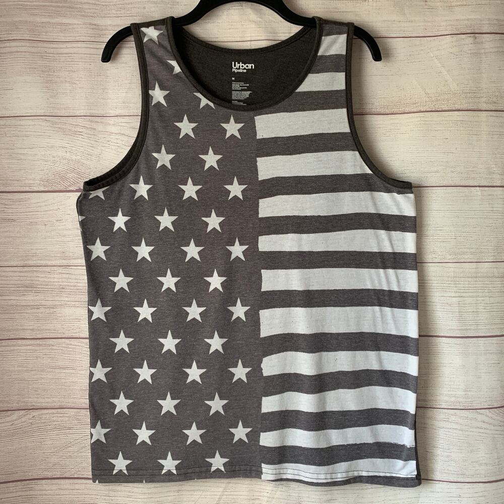Urban Pipeline Men's Monochrome Gray White Tank Top American Flag Size M